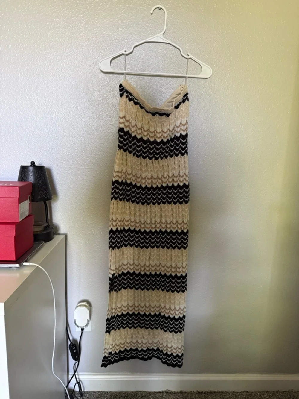 Striped Knit Maxi Dress in Beige and Black - Picture 2 of 3
